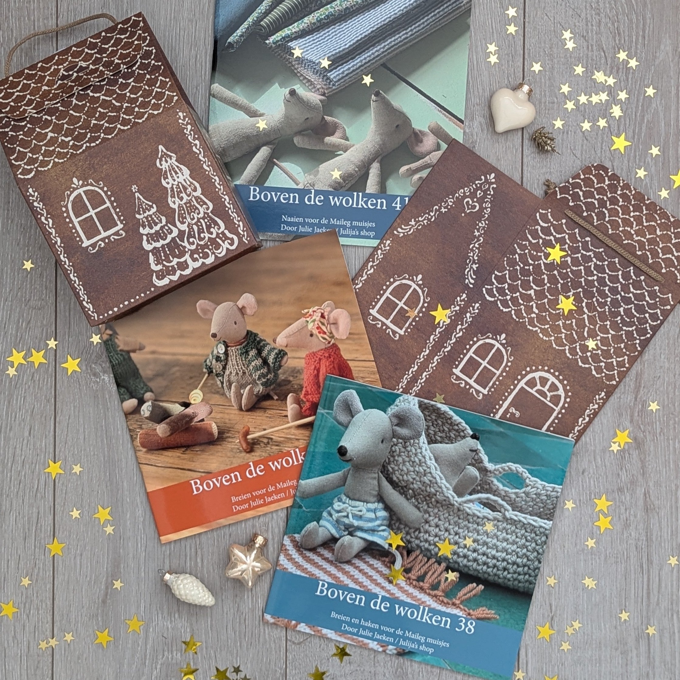 Set patronenboekjes 'Boven de wolken' plus Maileg Gingerbreadhuistasje