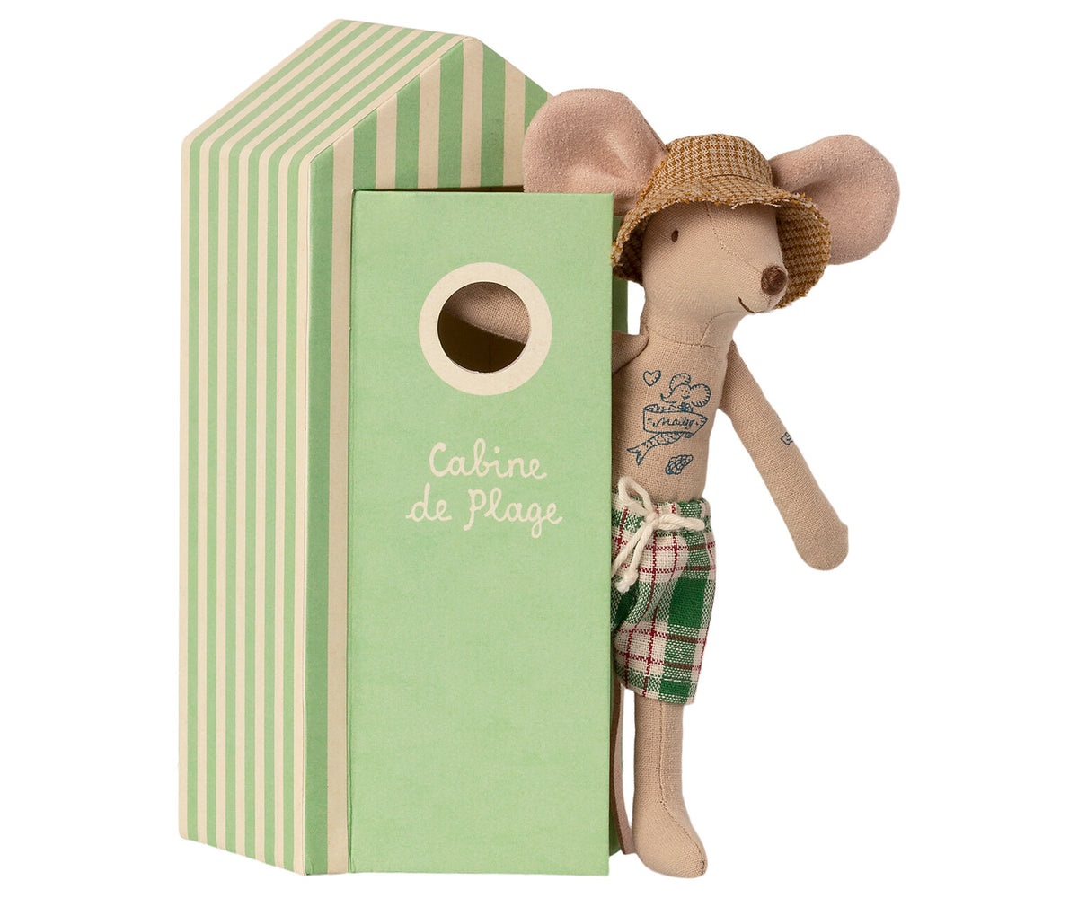 Maileg strand muis dad tattoo / beach mice dad in Cabin de Plage