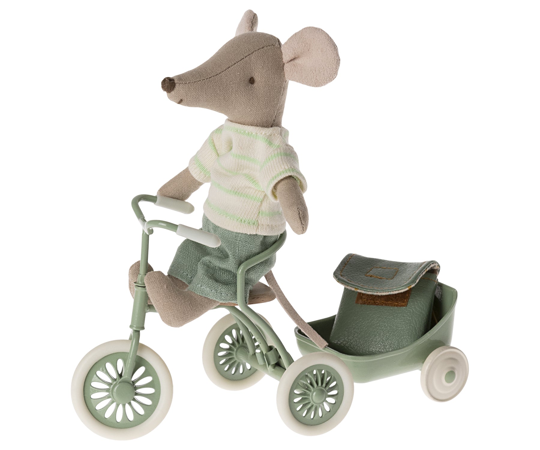 Maileg driewieler fiets voor muis in garagebox, groen / abri a tricycle, mouse, green