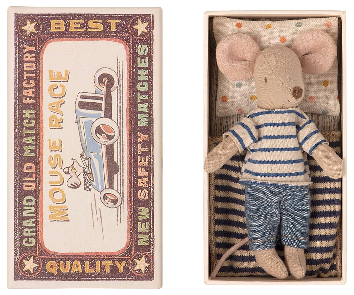 Maileg grote broer muis in doosje gestreept / big brother mouse in matchbox