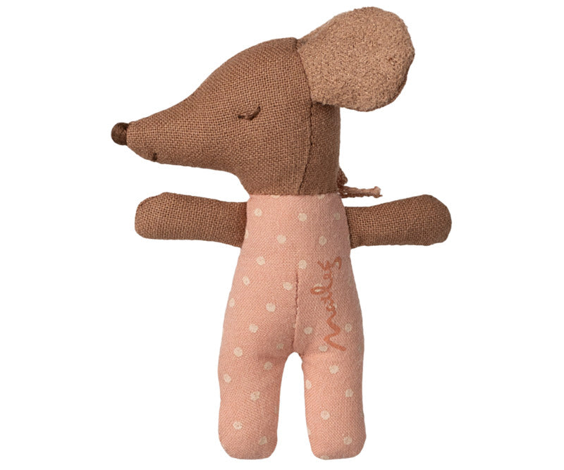 Maileg slapen/wakker baby muis in doosje, rose nieuw