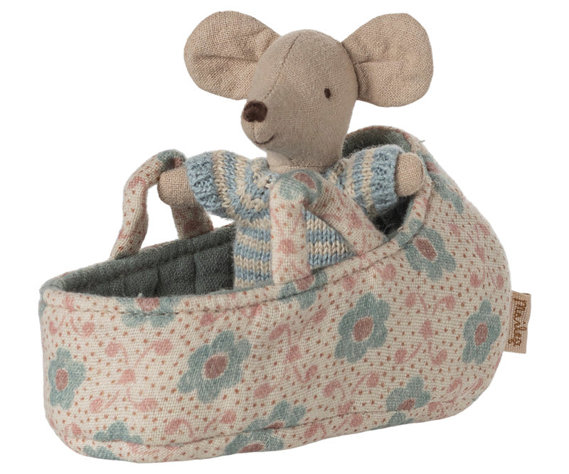 Maileg Baby Muis in Draagmand - Blue