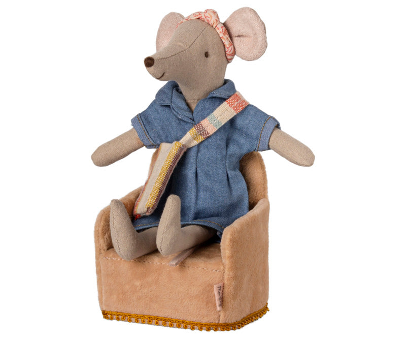 Maileg denim jurk, tas en haarband moeder muis
