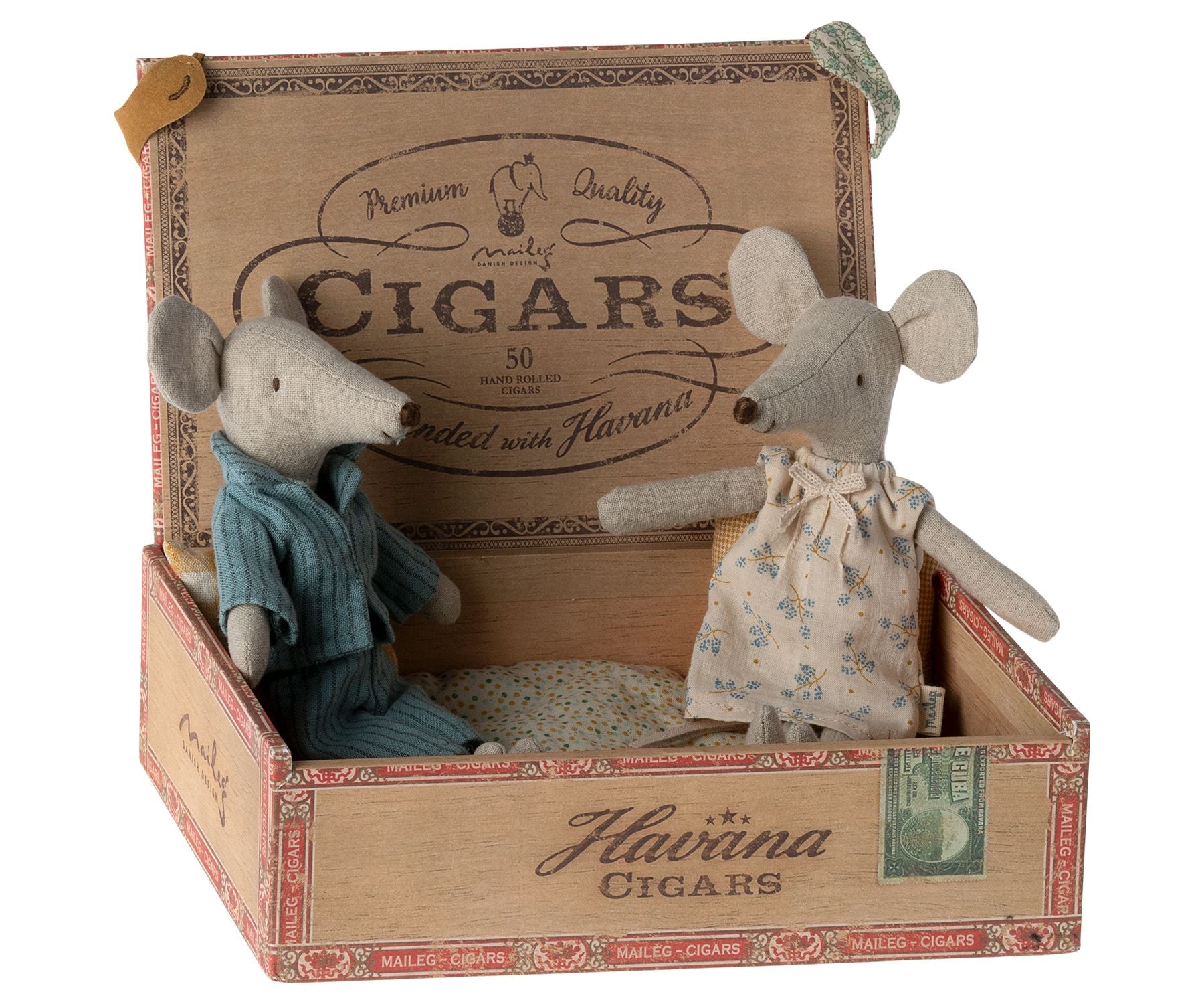 Maileg vader en moeder Muis in sigarendoosje/ mum and dad in cigarbox