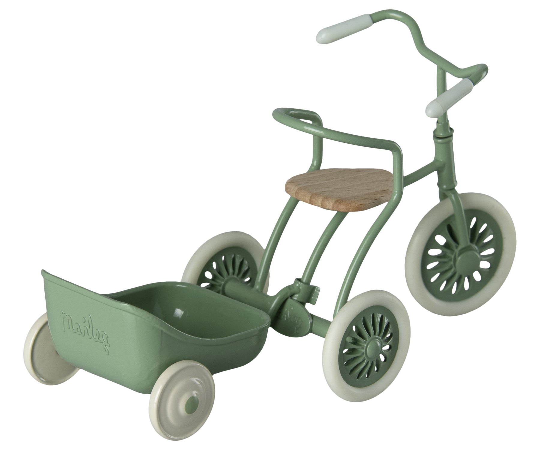Maileg driewieler fiets voor muis in garagebox, groen / abri a tricycle, mouse, green