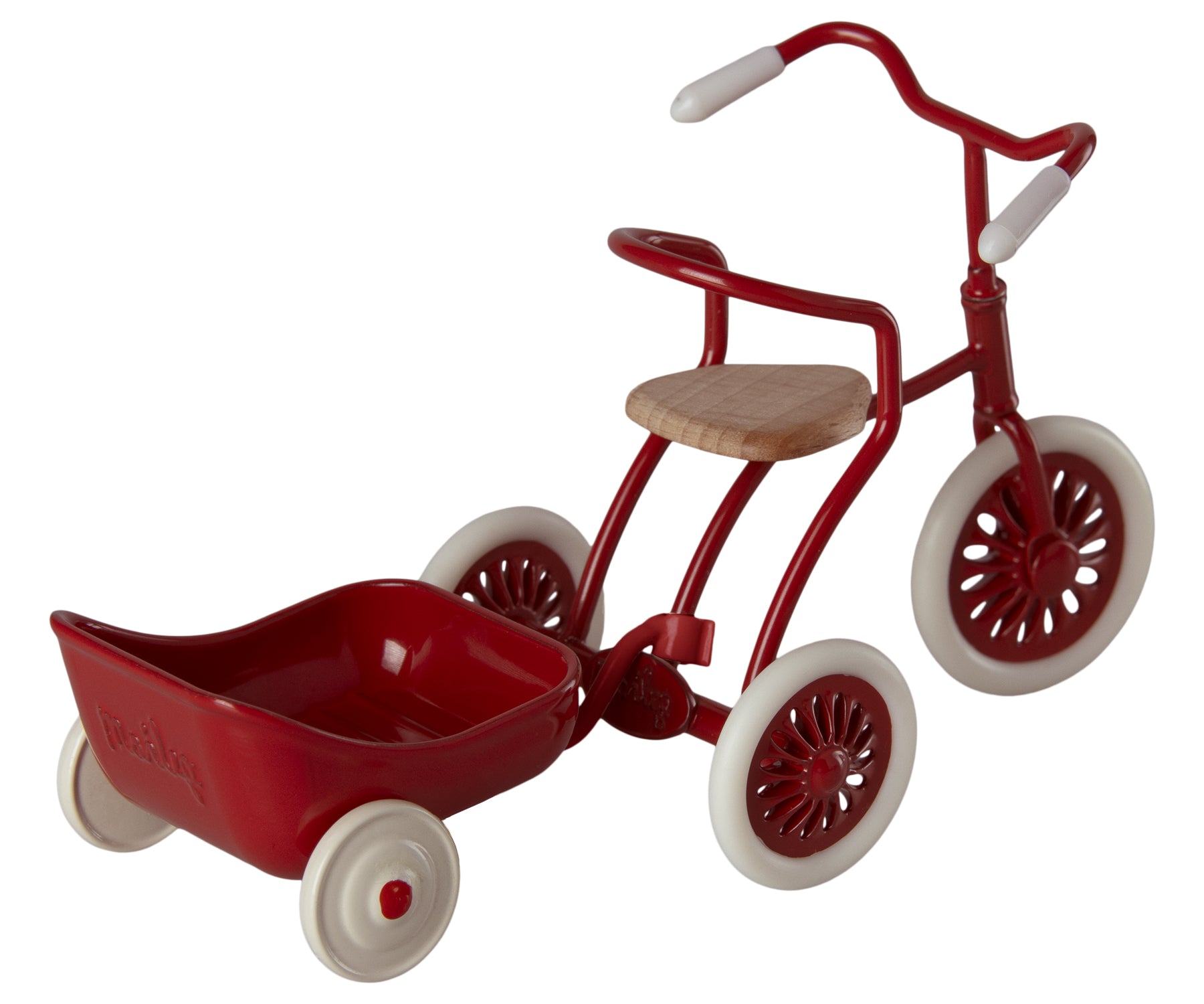 Maileg driewieler fiets voor muis in garagebox, rood / abri a tricycle, mouse, red