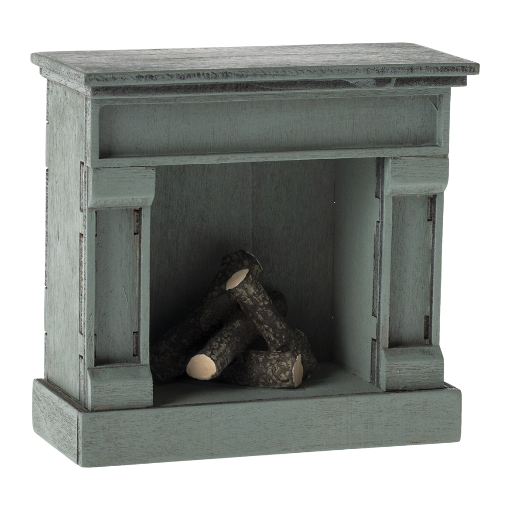 Maileg open haard blauw schuin
