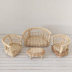 Rotan bankje met stoelen en tafeltje
