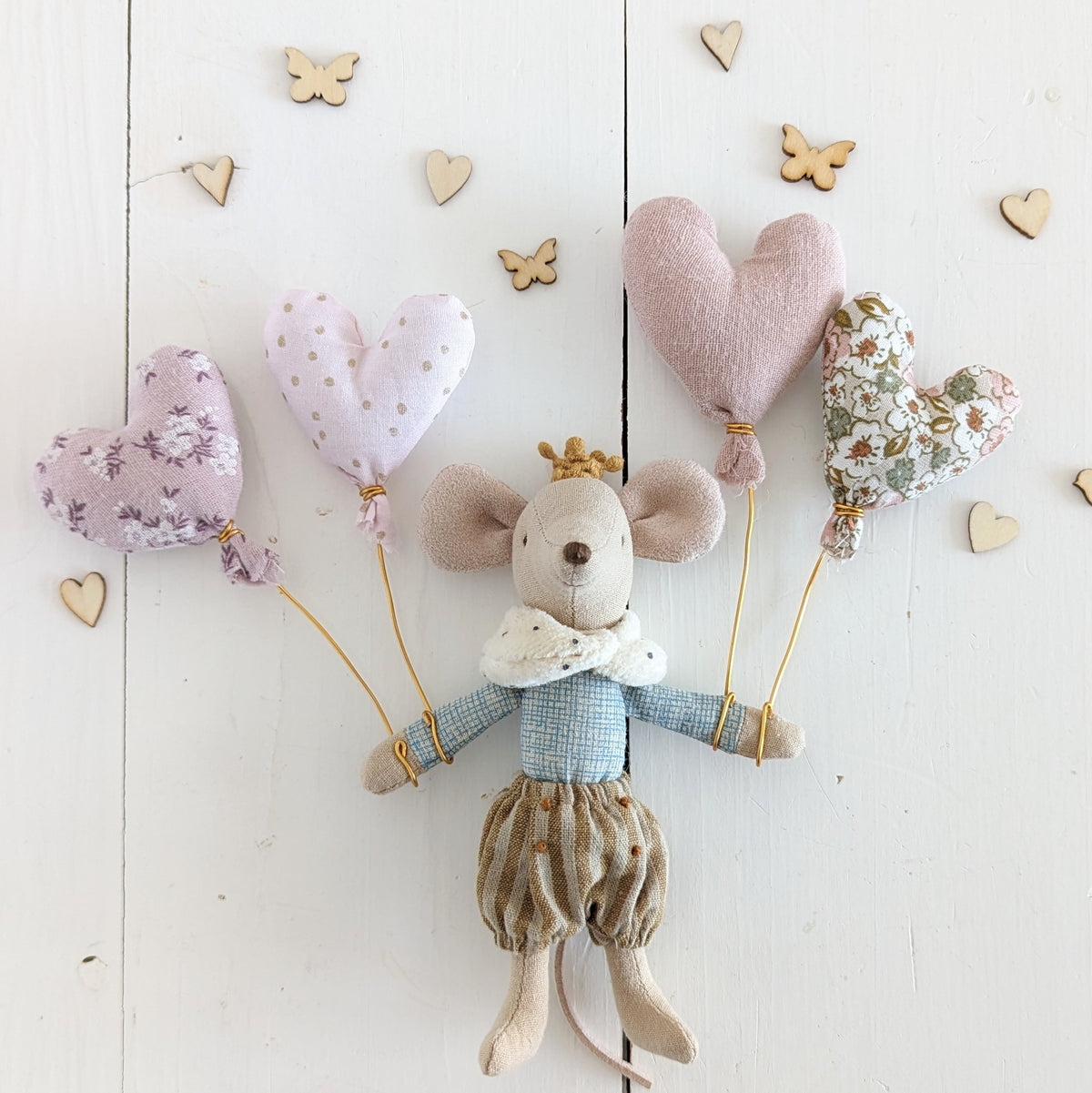 Maileg muis prince mouse met hartjes ballon, heart balloon