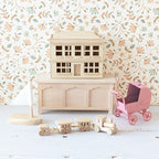 Miniatuur poppenhuis voor het poppenhuis hout