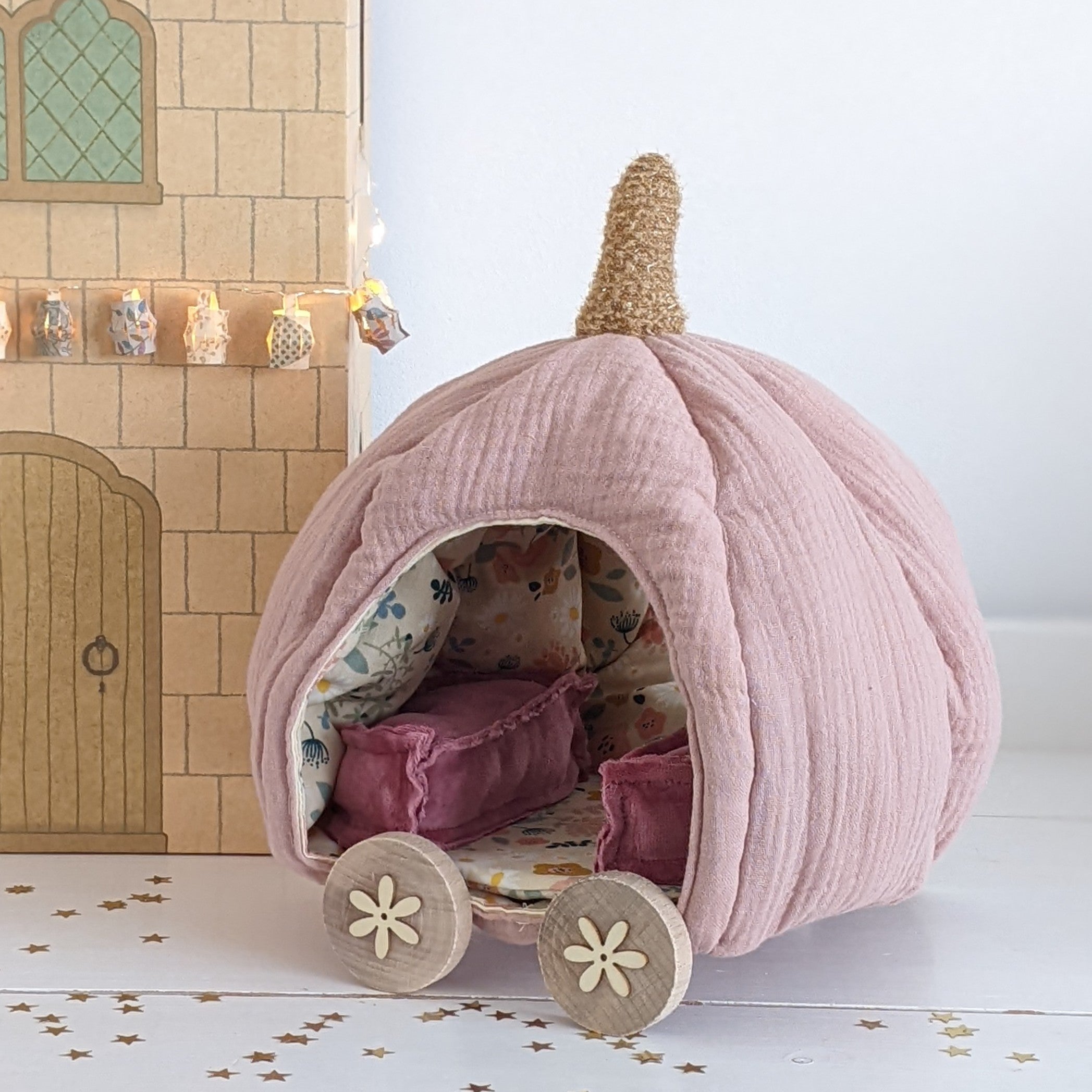 Pompoen koets vintage pink / pumpkin carriage handgemaakt 2