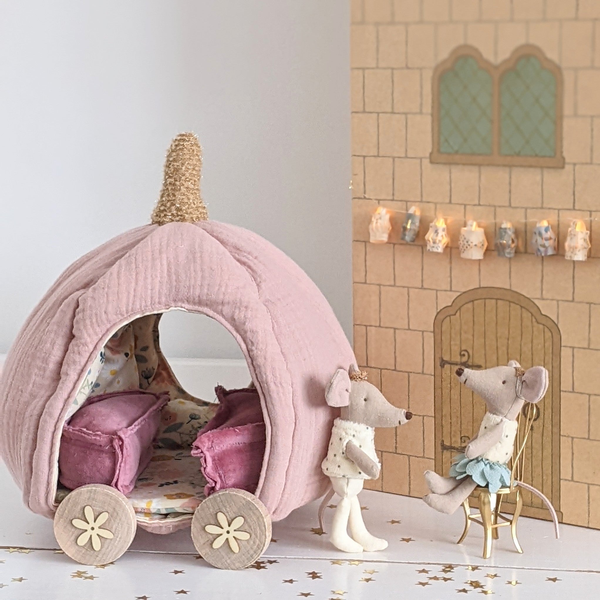 Pompoen koets vintage pink / pumpkin carriage handgemaakt