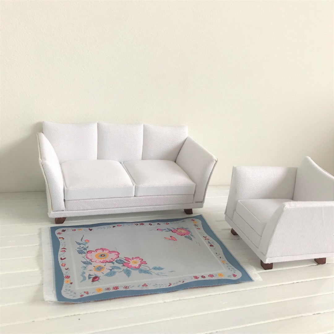 Vloerkleed met bloemen blauw