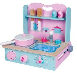 Lelin toys kinderkeuken opvouwbaar roze/lila met mintgroen/blauw met pannetje en accessoires